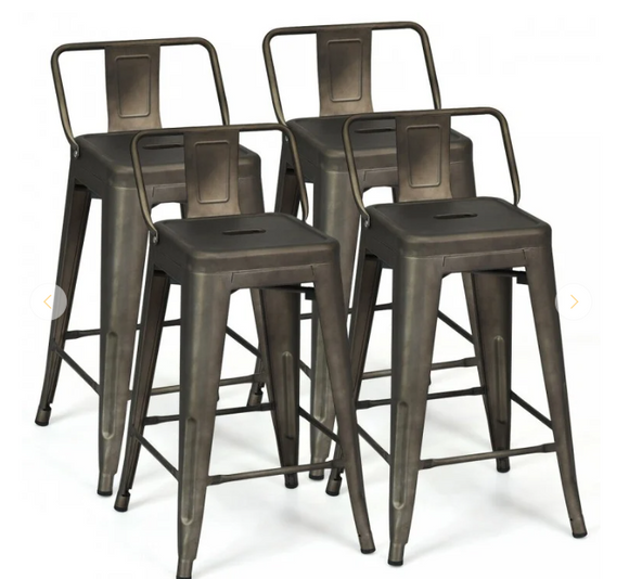 Set of 4,  24 Inch  Side Chairs with Rubber Feet and Removable Back, Gunmetal