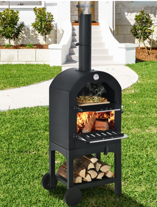 Cast Iron Freestanding Wood-Fired Pizza Oven in Black, 1 box, unassembled