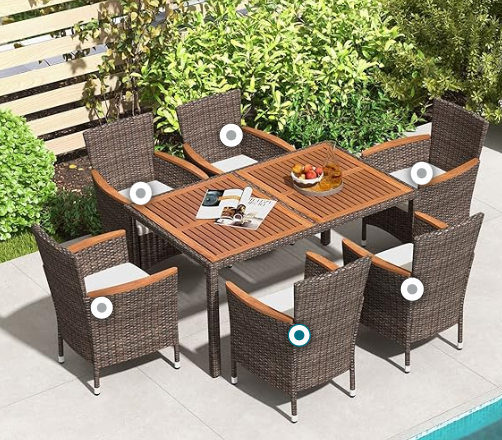 7 Pieces Garden Dining Patio Rattan Set with Cushions for Backyard, assembled