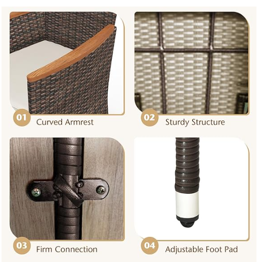 7 Pieces Garden Dining Patio Rattan Set with Cushions for Backyard, assembled