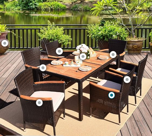 7 Pieces Garden Dining Patio Rattan Set with Cushions for Backyard, assembled