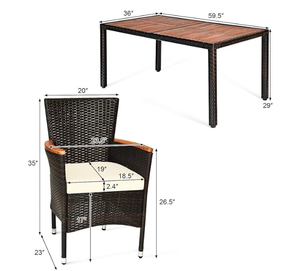 7 Pieces Garden Dining Patio Rattan Set with Cushions for Backyard, assembled