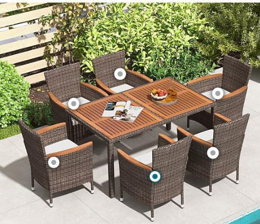7 Pieces Garden Dining Patio Rattan Set with Cushions for Backyard, assembled