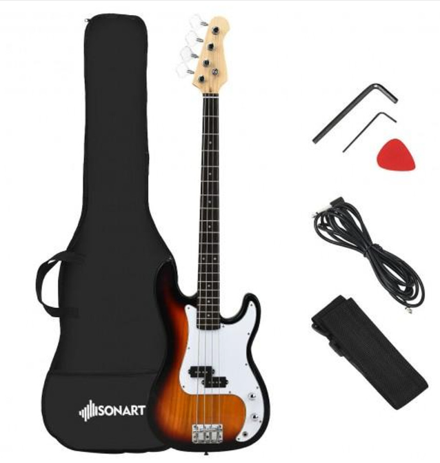Electric Bass Pick Amp Cord Guitar With Bag Strap