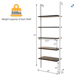 5-Tier Ladder Shelf Wood Wall Mounted Display Bookshelf Metal Frame Brown & White. fully assembled (Copy)