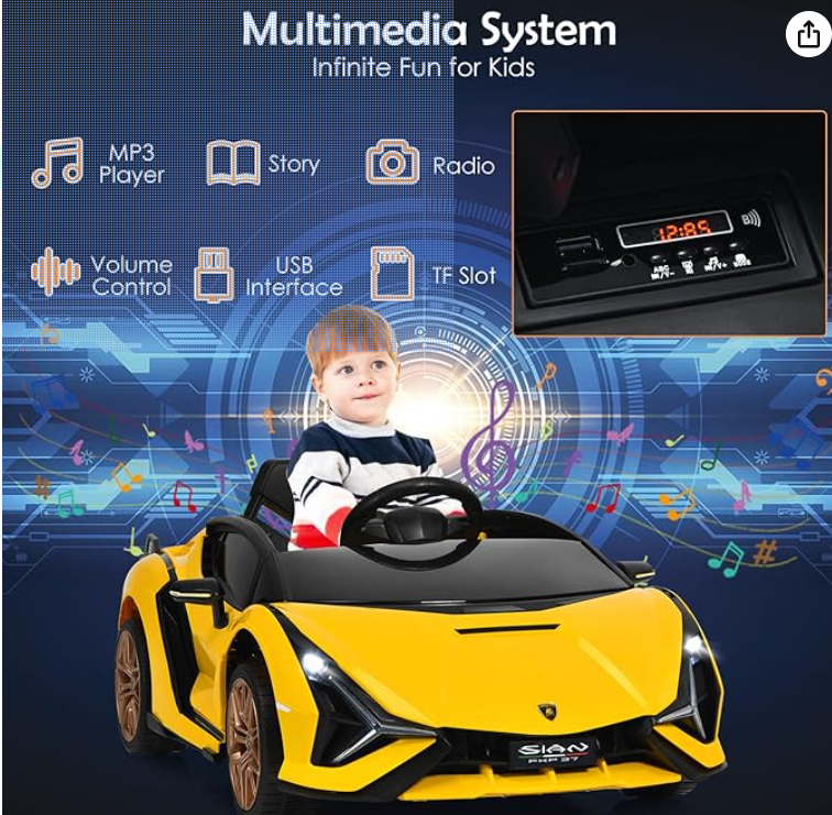 12V Licensed Lamborghini Sian Kids Ride On Car with Parent Remote Control, fully assembled