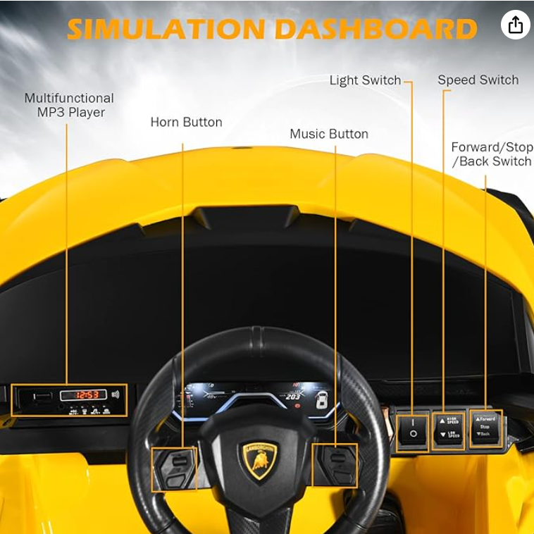 12V Licensed Lamborghini Sian Kids Ride On Car with Parent Remote Control, fully assembled