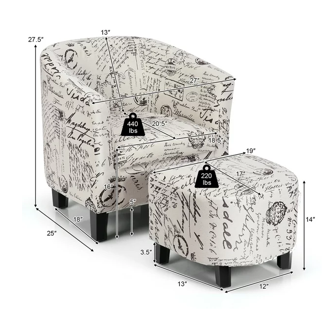 Barrel Modern Accent Tub Upholstered Chair  w/ Ottoman