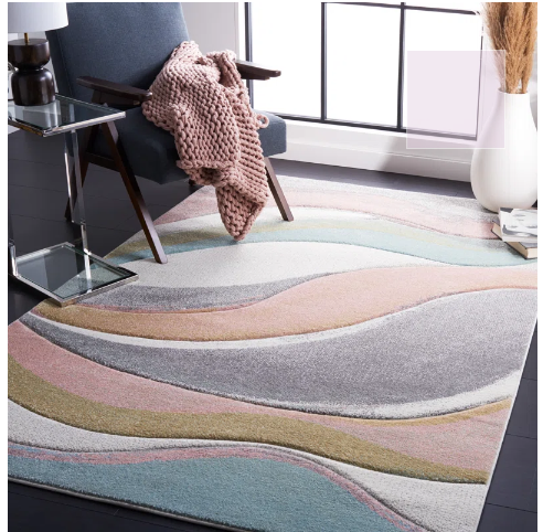 Dugway Abstract grey/pink/Cream hues Area Rug - Size: Rectangle 6'7