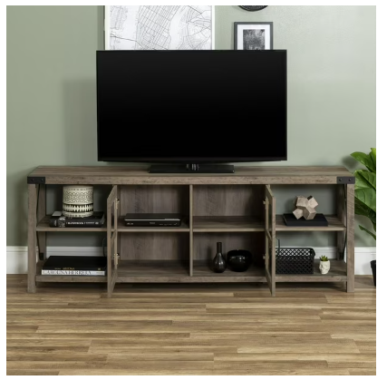 Modern Farmhouse Metal X TV Stand for TV's up to 78" - Grey Wash (Scratch and Dent) - Fully Assembled