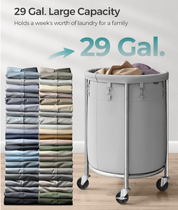 Laundry Basket with Wheels, 29 Gal, 1 Box, unassembled