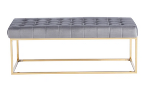 Ivy Bronx Tufted Velvet Bench with Gold Chrome Legs, legs are slightly scratched