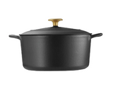 Tramontina 5.5 Qt Enameled Cast Iron Round Dutch Oven - Matte Black with Gold Stainless Steel Knob