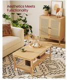 2-Tier Coffee Table for Living Room, Boho Style, Oak Beige