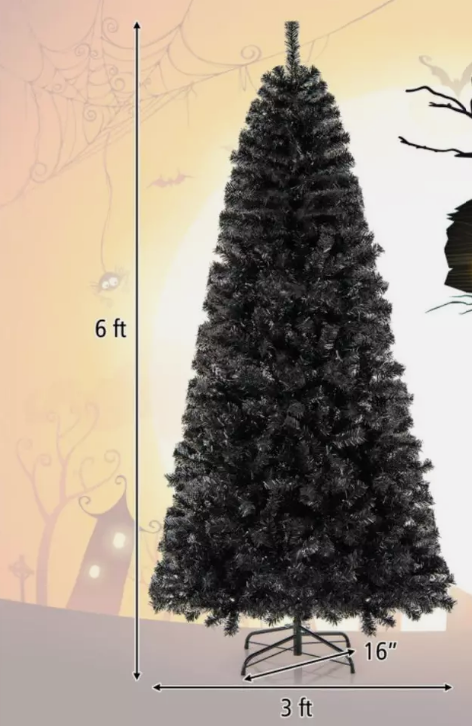 Black Pre-Lit  6 FT Artificial Christmas Tree with Bendable Top Section and Warm Light