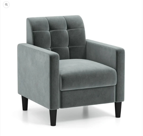 Mid Century Modern Velvet Accent Chair with Tufted Back-Gray