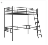 *SPECIAL* - Twin Metal Loft Bed Frame with Ladder and Metal Slats Support-Black