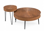 Round Coffee Table Set of 2 - Sofa Side Nesting Table w/Solid Pine Wood Top