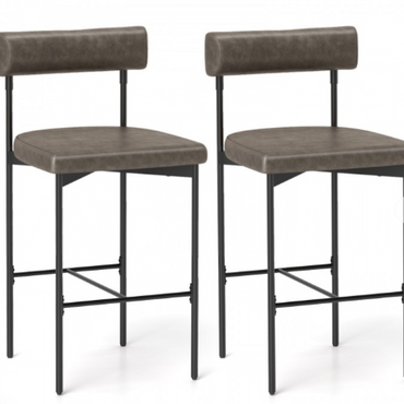 Counter Height Bar Stools, 26 Inch Upholstered Bar Chairs with Back - Grey