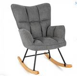 Linen Nursery Rocking Chair with High Backrest and Padded Armrests