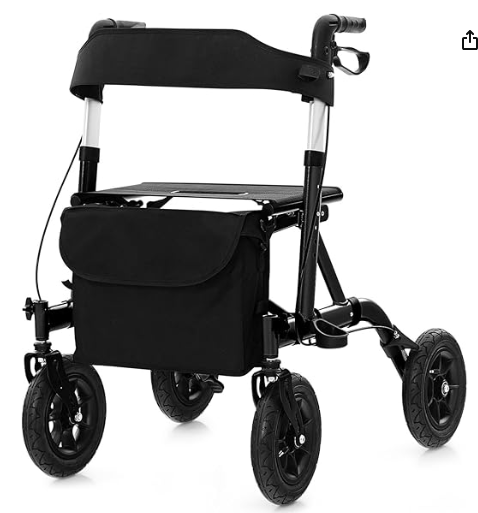 NO TAX, Height Adjustable Rollator Walker Foldable Rolling Walker with Seat for Seniors-Black