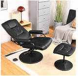 *SPECIAL* - Swivel Recliner Chair PVC Leather w/ Ottoman - Black (Color Mismatch)