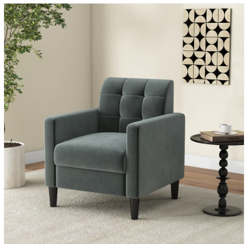 Mid Century Modern Velvet Accent Chair with Tufted Back-Green/Grey