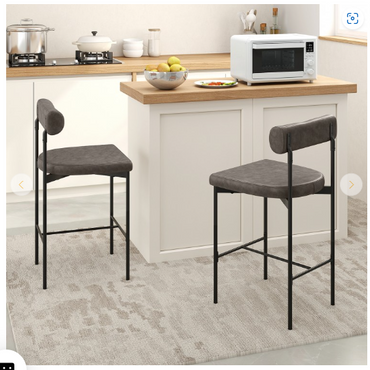 Counter Height Bar Stools, 26 Inch Upholstered Bar Chairs with Back - Grey