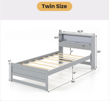 *SPECIAL* - Twin Bed Frames with Storage Headboard, Wood Platform Bed with Charging Station & LED Light - Color White