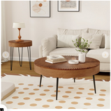 Round Coffee Table Set of 2 - Sofa Side Nesting Table w/Solid Pine Wood Top