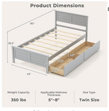 *Special* Twin Size Wooden Bed Frame w/ 2 Storage Drawers & Under-bed Storage Gray (1 Box, Unassembled)