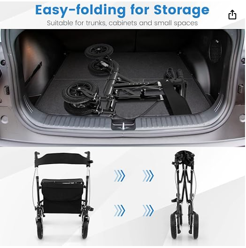NO TAX, Height Adjustable Rollator Walker Foldable Rolling Walker with Seat for Seniors-Black