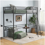 *SPECIAL* - Twin Metal Loft Bed Frame with Ladder and Metal Slats Support-Black