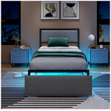 *Special* - Twin Size Bed Frame with LED Lights Drawer and Metal Slats