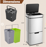 19 Gal Stainless Steel Trash Can with Kitchen Waste Bin and 2 Bottom Recycling Bins