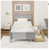 *Special* Twin Size Wooden Bed Frame w/ 2 Storage Drawers & Under-bed Storage Gray (1 Box, Unassembled)