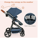 2 in 1 High Landscape Convertible Baby Stroller, Newborn Reversible Bassinet Pram, Foldable Pushchair with Adjustable Canopy, Aluminum Structure, 5-Point Harness for Infant & Toddler