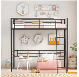 *SPECIAL* - Twin Metal Loft Bed Frame with Ladder and Metal Slats Support-Black