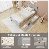 *Special* Twin Size Wooden Bed Frame w/ 2 Storage Drawers & Under-bed Storage Gray (1 Box, Unassembled)