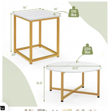 2-Piece Coffee Table Set Round Coffee Table and Square End Tables-White/Gold  (Fully Assembled)