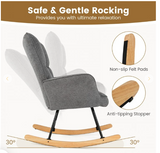 Linen Nursery Rocking Chair with High Backrest and Padded Armrests