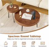 Round Coffee Table Set of 2 - Sofa Side Nesting Table w/Solid Pine Wood Top