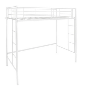 SPECIAL, UNASSEMBLED, Twin Size Loft Bed Heavy Duty Metal Loft Bed Frame with Safety Guardrail White