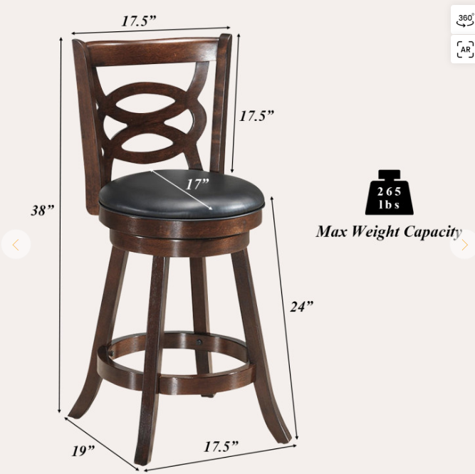 2 Piece Set, 24 Inch Counter Height Upholstered Swivel Bar Stool with Cushion Seat