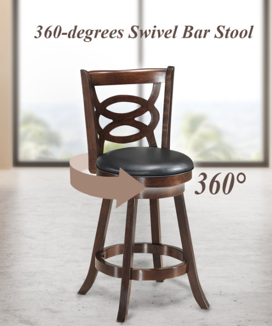 2 Piece Set, 24 Inch Counter Height Upholstered Swivel Bar Stool with Cushion Seat