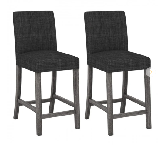 2 Piece Set, 24 Inch Counter Height Upholstered Bar Stool with Cushion Seat, dark grey