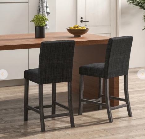 2 Piece Set, 24 Inch Counter Height Upholstered Bar Stool with Cushion Seat, dark grey