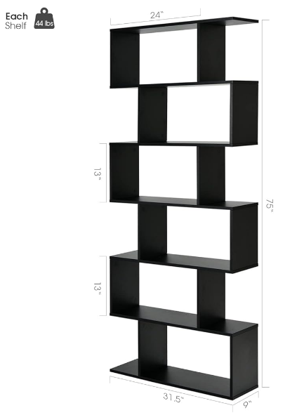 SPECIAL, 6-Tier Modern Freestanding Decorative Storage Display, Black,  1 box, unassembled