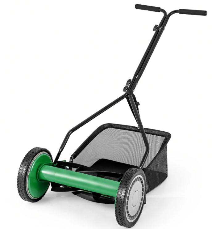14 Inch Push Lawn Mower with Grass Catcher Bag, Green, Special, customer return