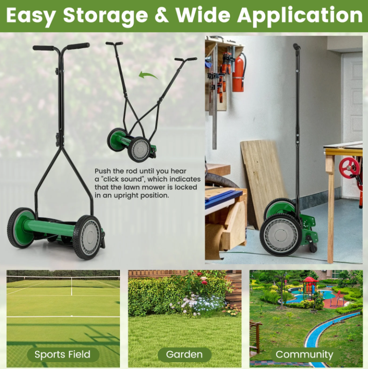 14 Inch Push Lawn Mower with Grass Catcher Bag, Green, Special, customer return